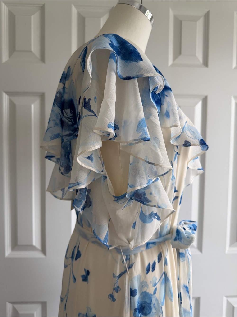 NET Ralph Lauren Floral Crinkle Georgette Tiered Wedding Guest Dress Size 16 - Picture 9 of 17
